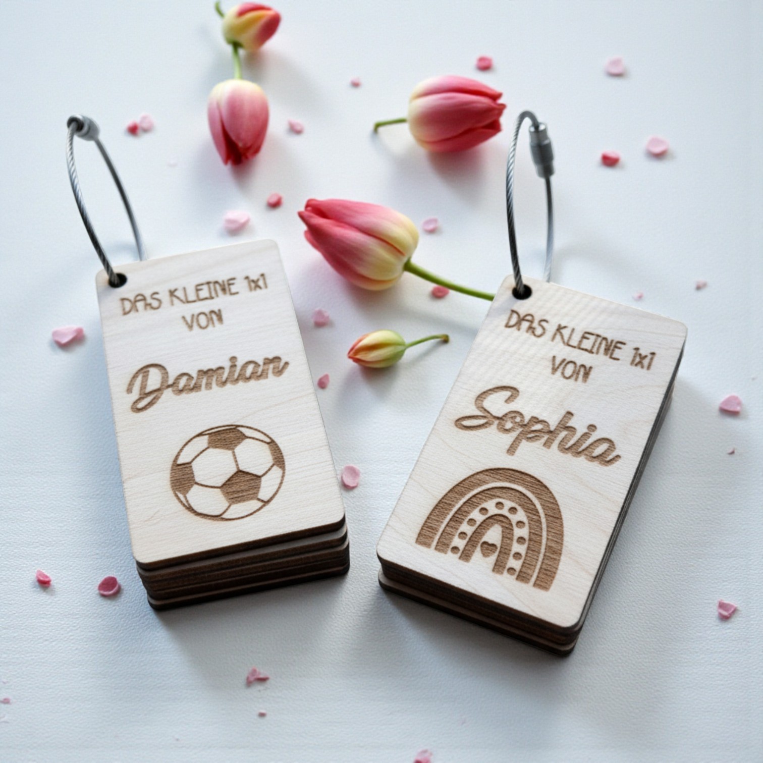 Mein kleines 1x1 – Holz‑Lernkarten mit Schlüsselring – Personalisierbar - Schultüte Geschenk